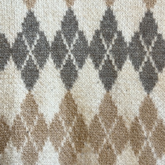 Argyle Sweater Vest Preppy Oversized V-Neck Soft Cream/Gray/Tan Layering Small - Picture 5 of 10